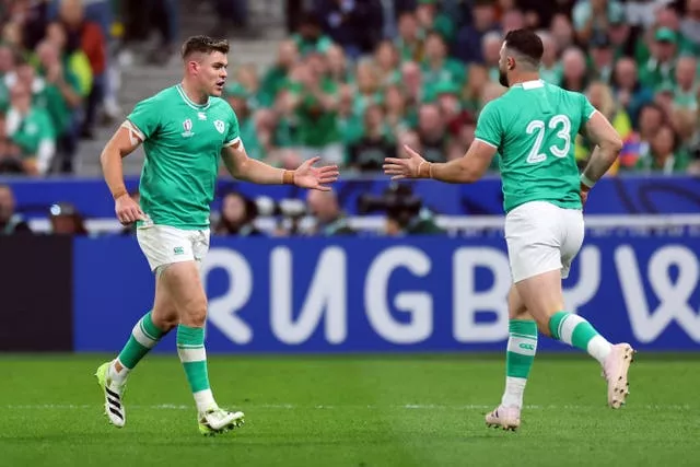Robbie Henshaw, right, came off the bench in Ireland's last two games