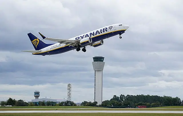 A flight takes off from Dublin Airport’s north runway