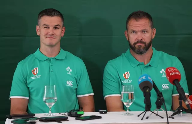 Johnny Sexton, left and Andy Farrell, right, are preparing for the Rugby World Cup in France