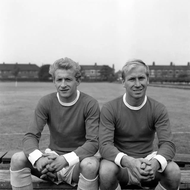 Denis Law, left, and Bobby Charlton during their Manchester United playing days