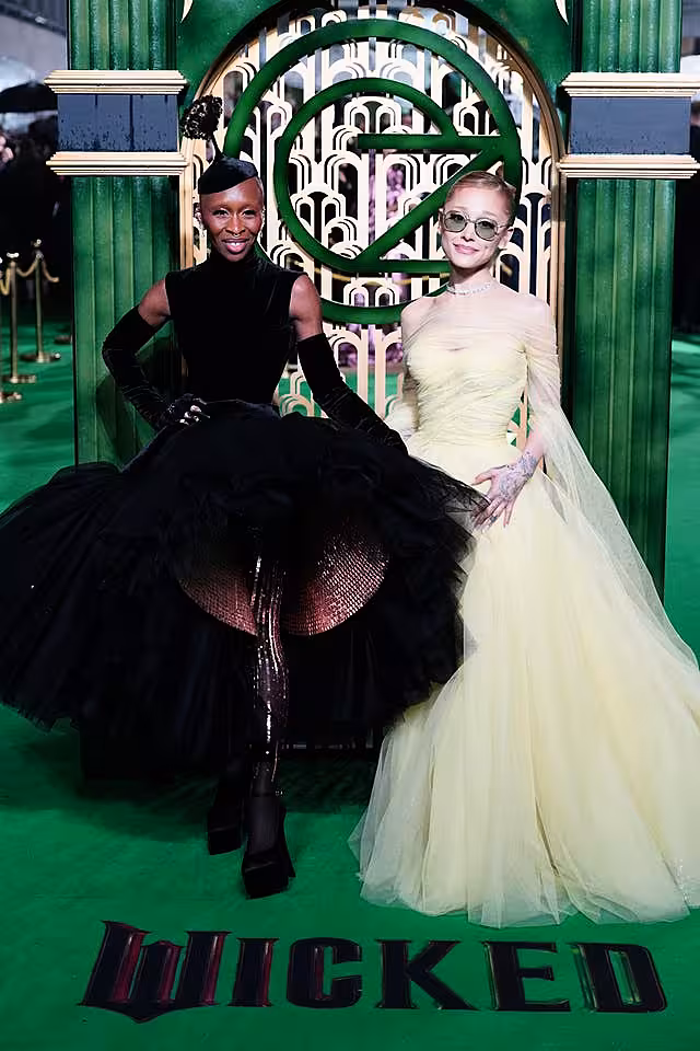 Ariana Grande and Cynthia Erivo arriving for the UK premiere of Wicked at the Royal Festival Hall, Southbank Centre in London