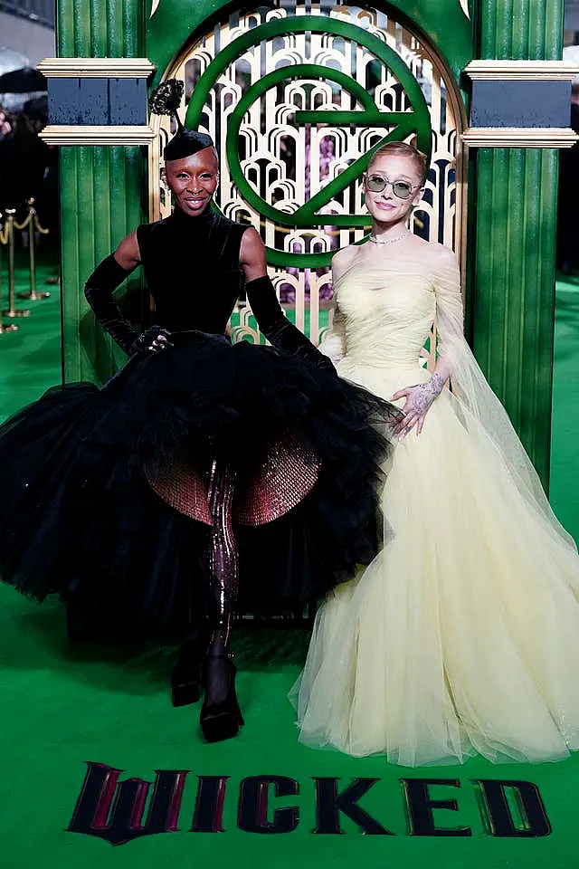 Ariana Grande and Cynthia Erivo arriving for the UK premiere of Wicked at the Royal Festival Hall, Southbank Centre in London