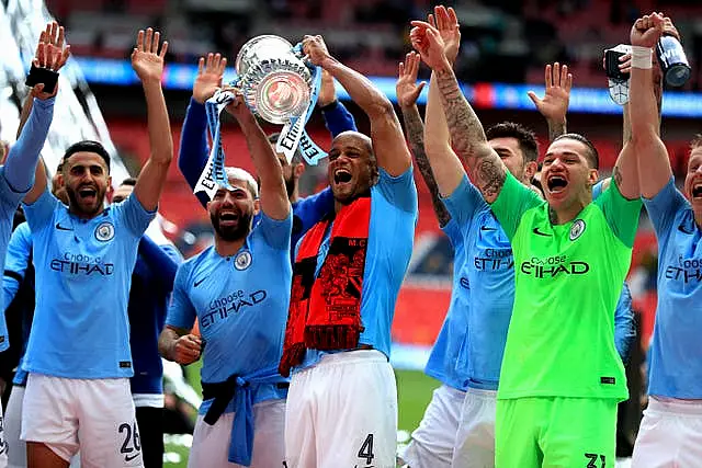 Manchester City celebrate winning the FA Cup in 2019