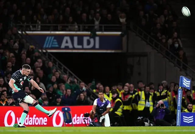 Johnny Sexton kicks a penalty against South Africa