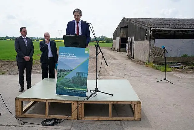 Taoiseach Simon Harris speaking during a visit to Philip Harris’s farm in Co. Kildare