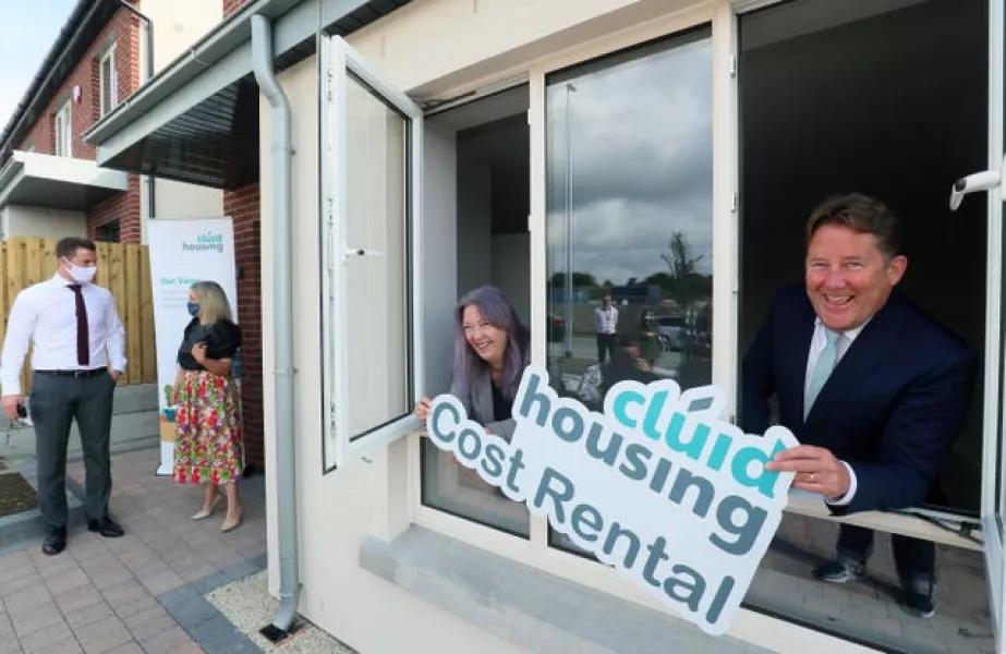 Minister for Housing Darragh O'Brien with Fiona Cormican, director of new business at Cluid Housing