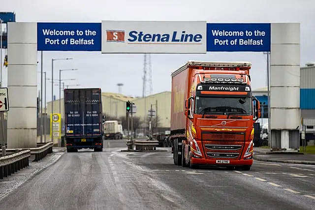 Lorries drive in and out of the Port of Belfast