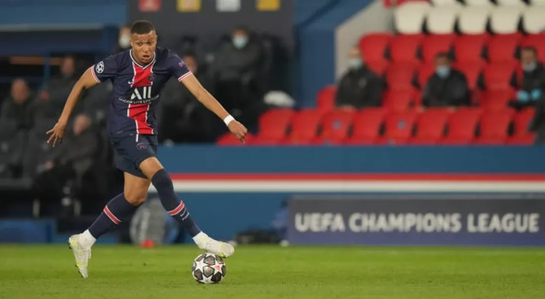 Paris St Germain’s Kylian Mbappe on the ball 