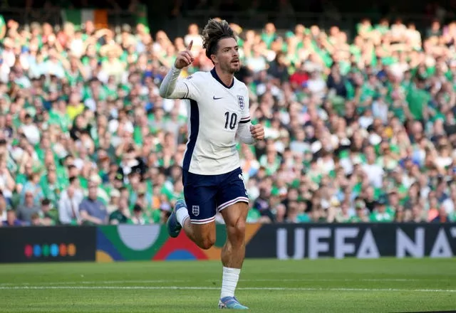 Jack Grealish celebrates scoring England's second