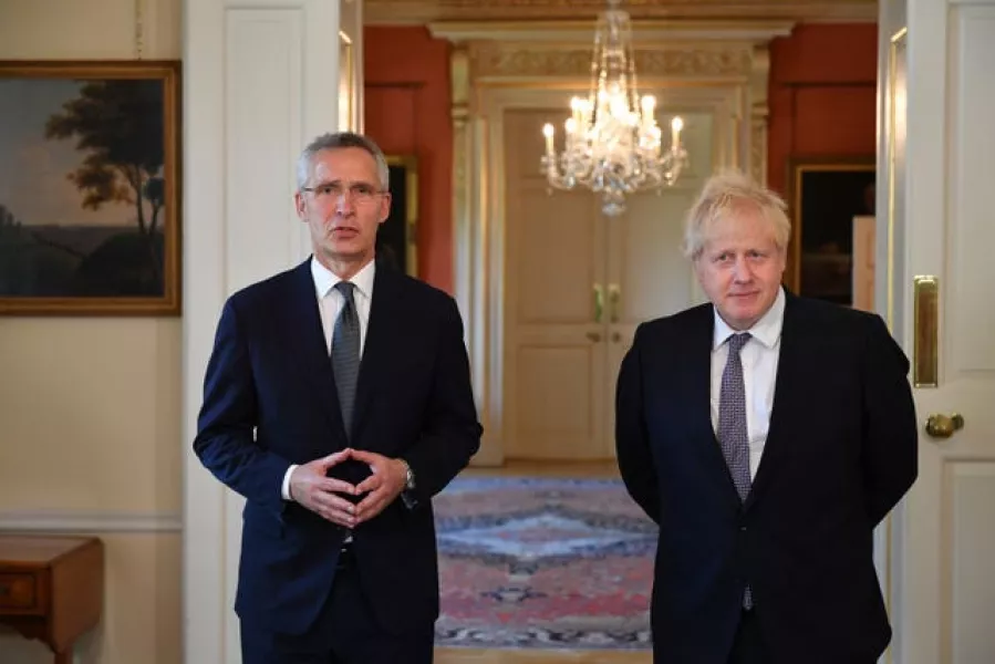 Prime Minister Boris Johnson (right) with Nato secretary general Jens Stoltenberg (Justin Tallis/PA)