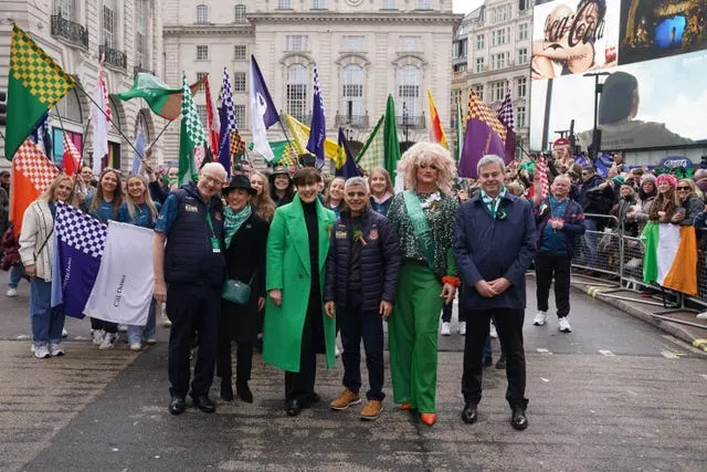 Mayor of London Sadiq Khan (centre) at the St Patrick’s Day Parade in central London