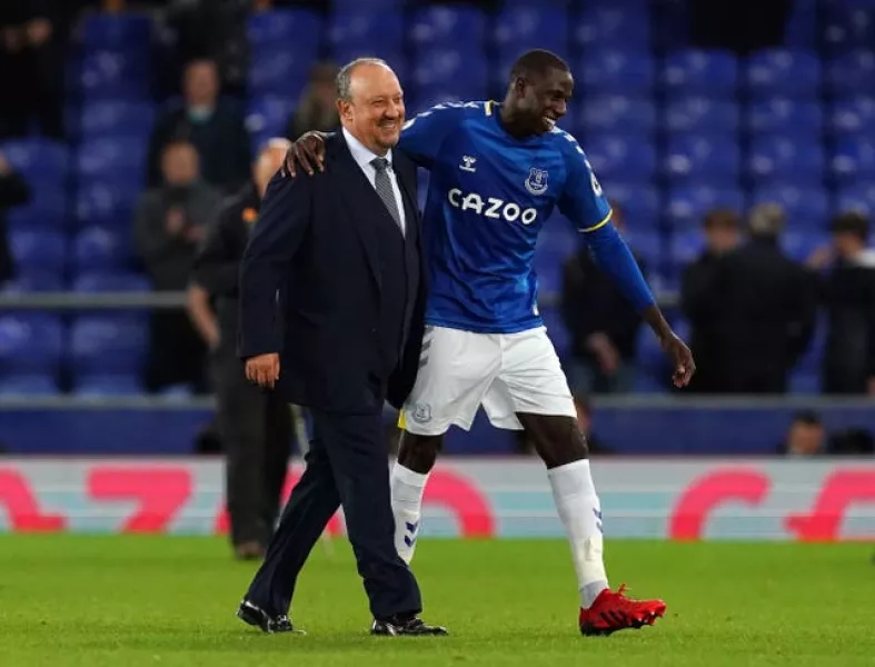 Everton manager Rafael Benitez and Abdoulaye Doucoure