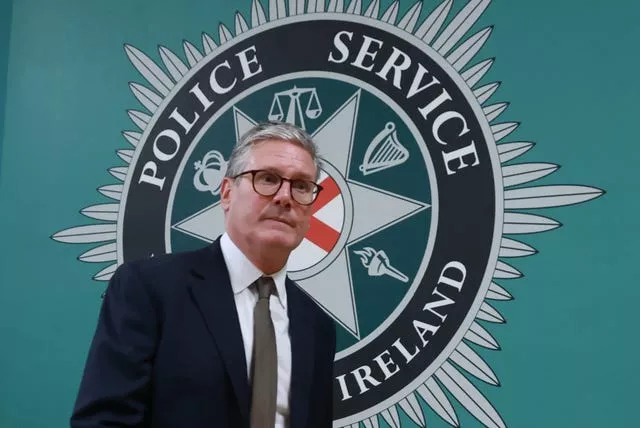 Sir Keir Starmer during a visit to the PSNI training college at Garnerville in Belfast