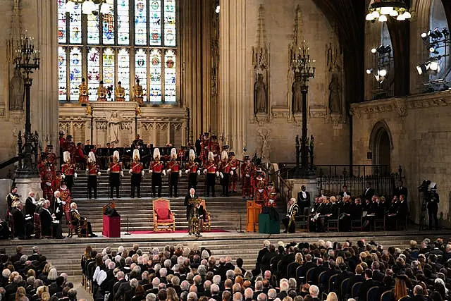 King Charles III gives his address thanking the members of the House of Lords and the House of Commons for their condolences at Westminster Hall, London