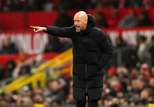 Erik ten Hag shouts instructions to his Manchester United players against Bournemouth