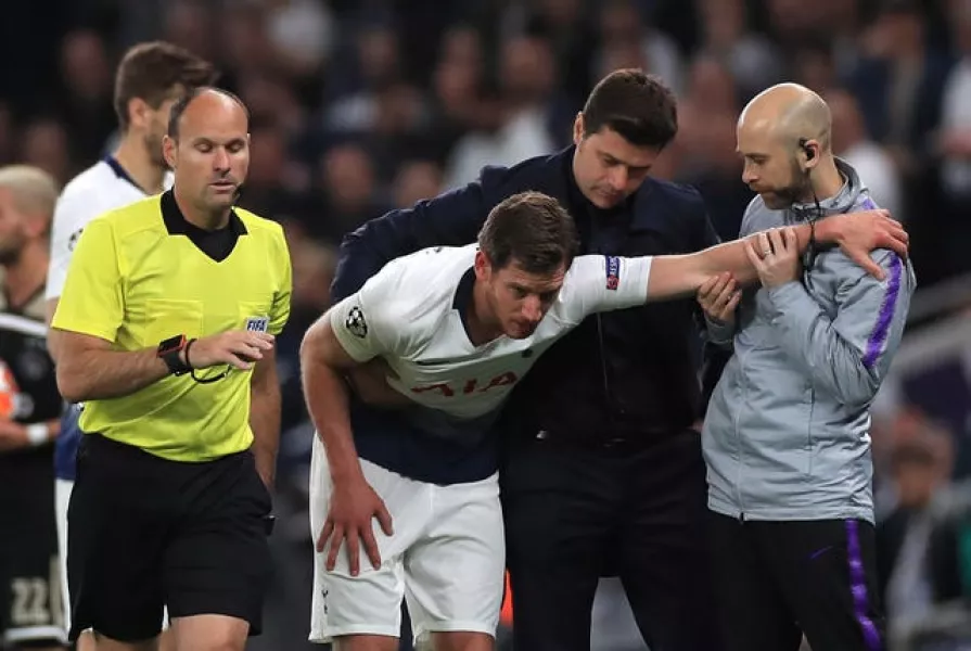 The Belgium centre-half had to be helped from the pitch after trying to carry on playing 