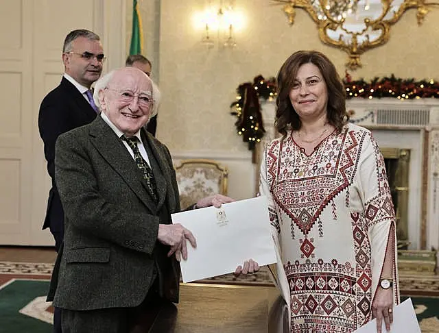 President Michael D Higgins at the appointment of Ireland’s first full ambassador from the State of Palestine, Dr Jilan Wahba Abdalmajid (Tony Maxwell)