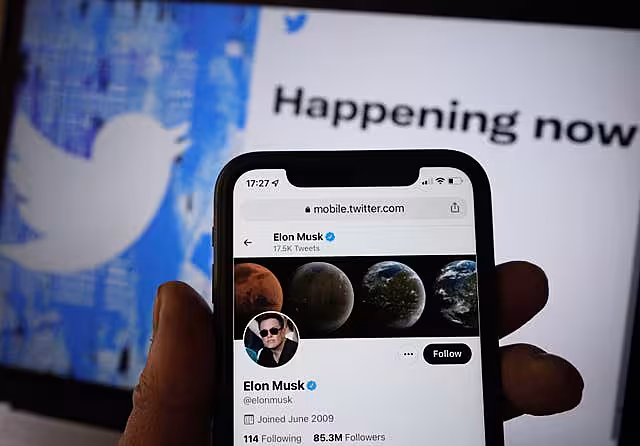 File photo dated 26/04/22 of The Twitter social media app running on a mobile phone