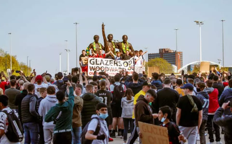 Protesting Manchester United fans outside Old Trafford