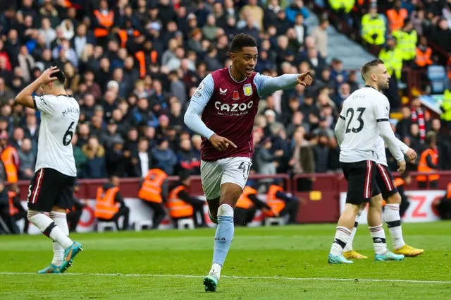 Jacob Ramsey celebrates wrapping up Villa's 3-1 win against United on Sunday