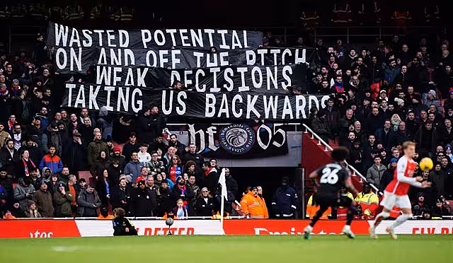 Crystal Palace fans unveil a banner in the stands