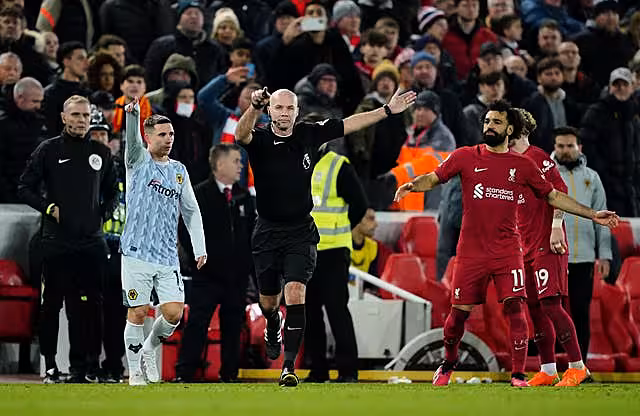 Referee Paul Tierney rules out Darwin Nunez's goal following a VAR review