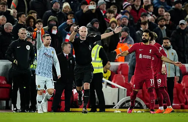 Referee Paul Tierney rules out Darwin Nunez's goal following a VAR review 