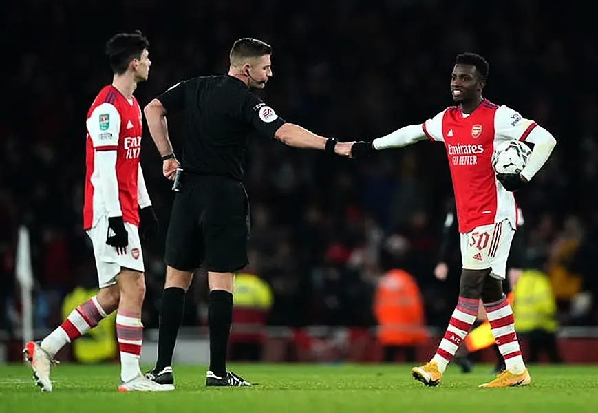 Arsenal’s Eddie Nketiah with the match ball 