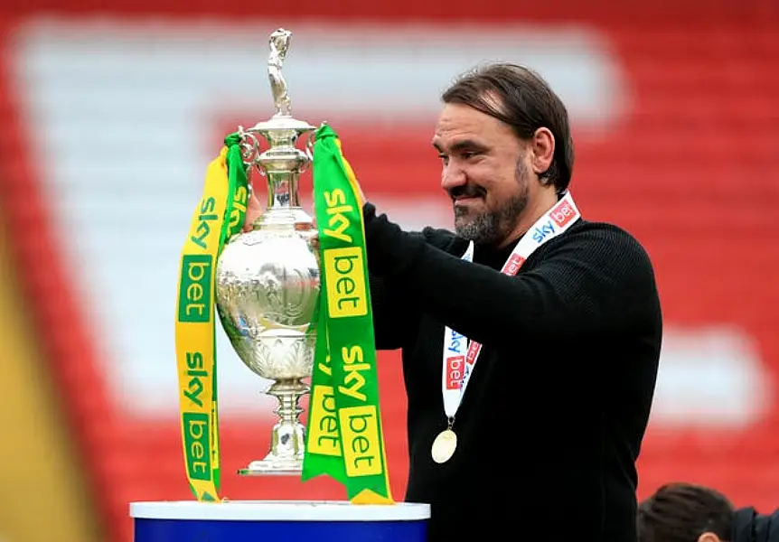 Norwich manager Daniel Farke with the Sky Bet Championship title