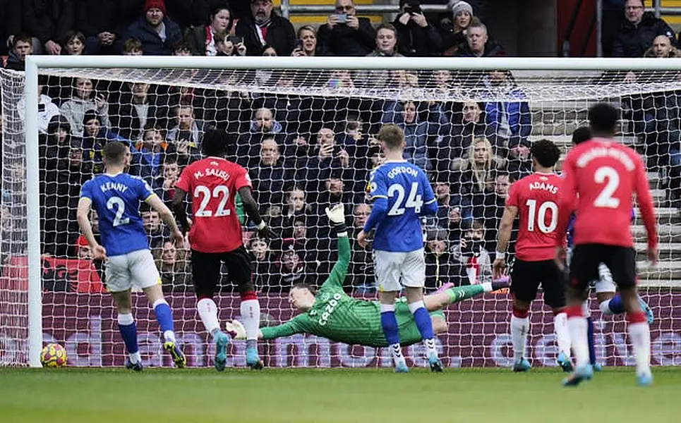 Jordan Pickford saves from James Ward-Prowse's free-kick