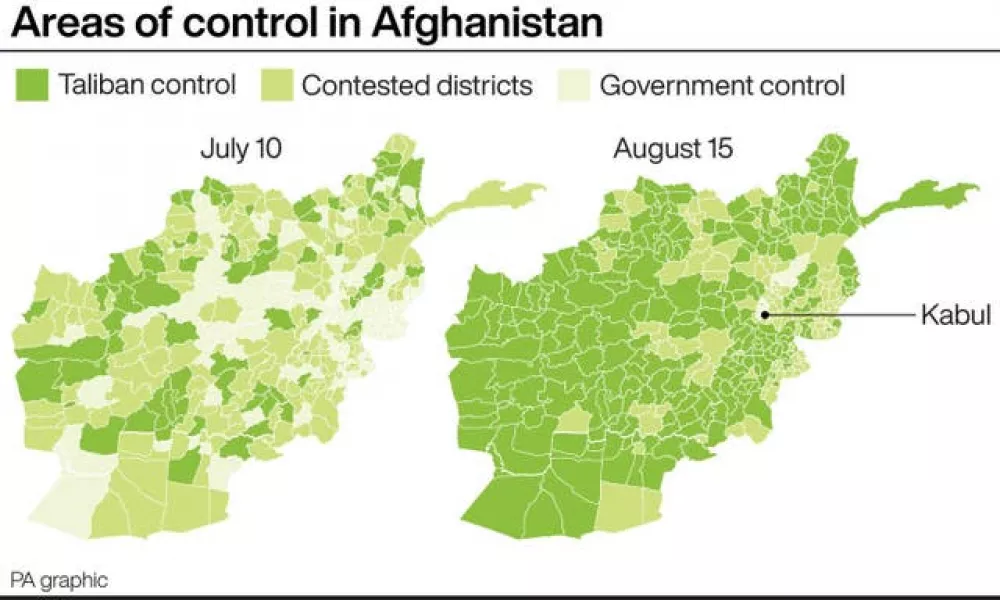 Areas of control in Afghanistan, shows how the Taliban have made huge gains