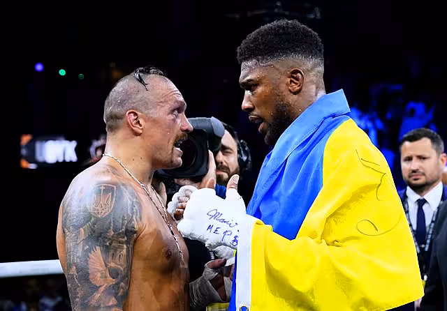 Anthony Joshua, right, and Oleksandr Usyk, left, were in Tyson Fury's crosshairs on Friday (Nick Potts/PA)