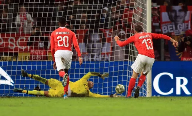 Republic of Ireland keeper Darren Randolph saves Ricardo Rodriguez’s penalty during a 2-0 Euro 2020 qualifier defeat in Geneva