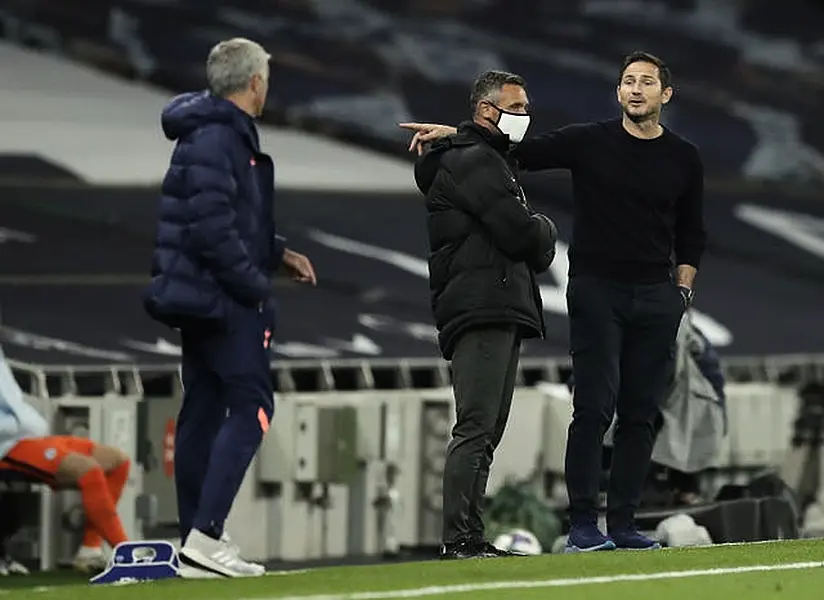 Chelsea manager Frank Lampard (right) had a heated exchange with his former boss