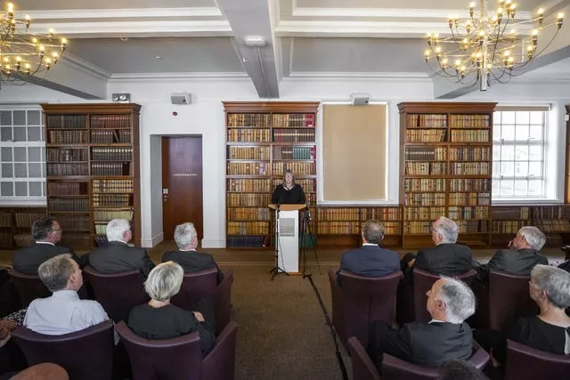 The Right Honourable Dame Siobhan Keegan, Lady Chief Justice of Northern Ireland, during her annual address to mark the opening of the new legal year to a gathering of senior judiciary and figures from across the justice system in Northern Ireland, in the Members’ Room, Royal Courts of Justice, Belfast