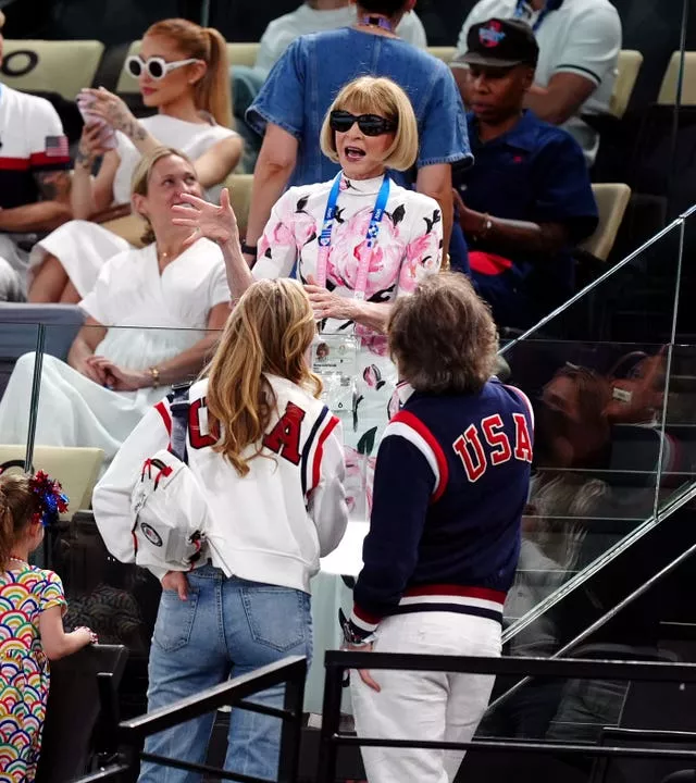 Anna Wintour, wearing her sunglasses, at the Bercy Arena to watch the gymnastics.