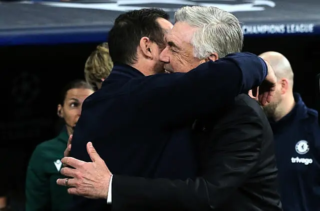 Chelsea caretaker manager Frank Lampard, left, and Real Madrid manager Carlo Ancelotti 