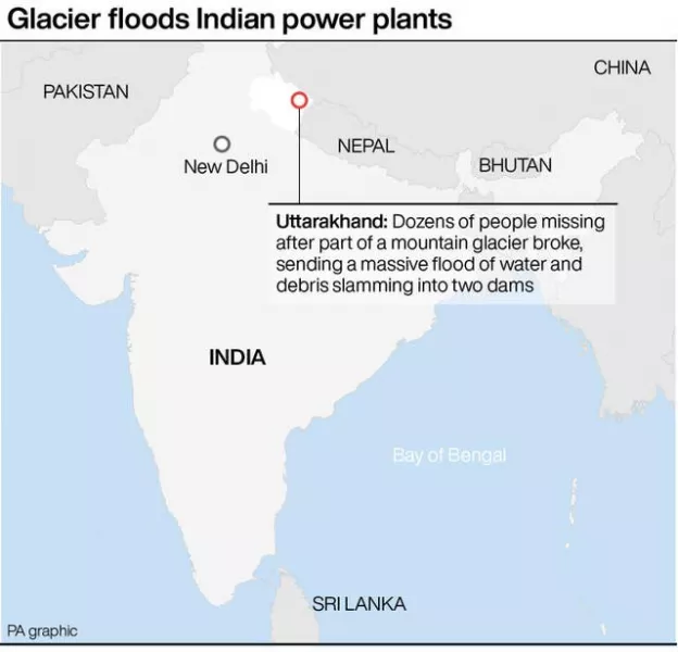 Locates where glacier floods Indian power plants