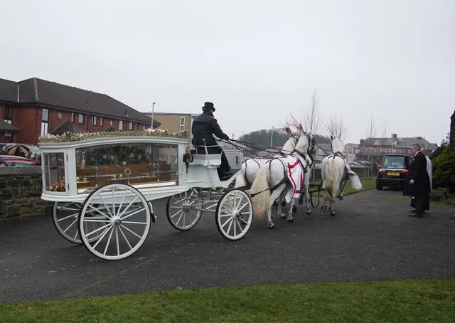 The funeral cortege for Ms Edwards arrives at St Nicholas’s Church in Wallasey in January