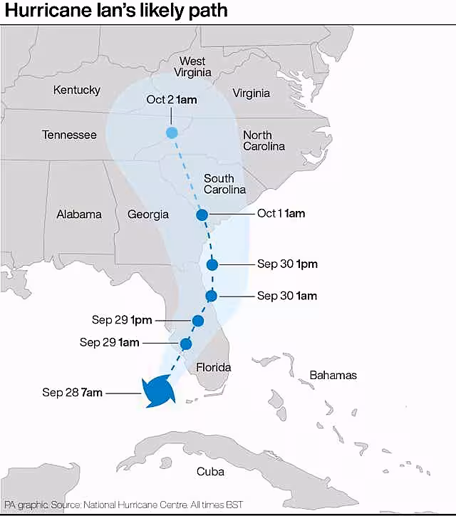 Likely path of hurricane Ian