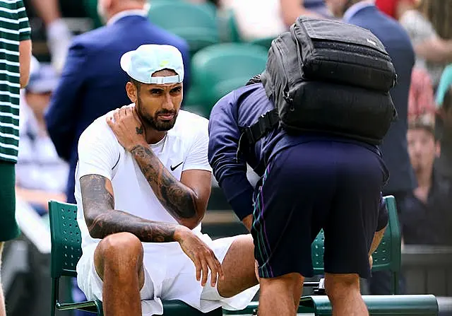 Nick Kyrgios received treatment for a shoulder problem