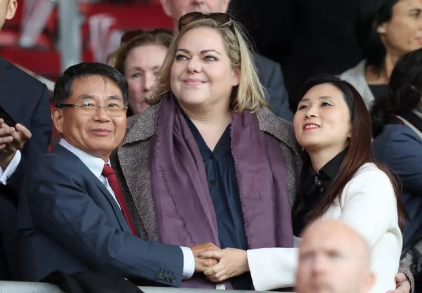 Southampton owners Jisheng Gao, left, and Katharina Liebherr, centre, in the stands 