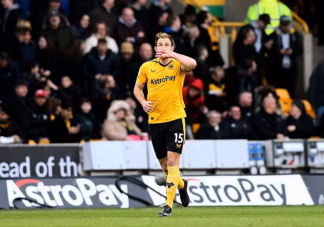Craig Dawson celebrates his goal