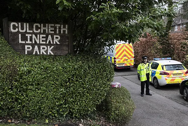 Police at the scene in Culcheth Linear Park