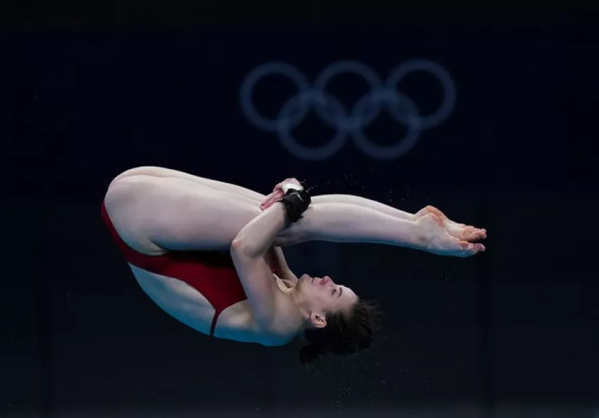Canada’s Celina Toth practice for the diving 10m platform at Tokyo Aquatics Centre (Mike Egerton/PA)