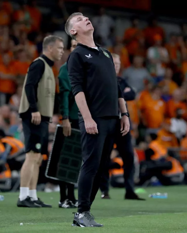 Republic of Ireland head coach Stephen Kenny reacts during a Euro 2024 qualifier against the Netherlands in Dublin