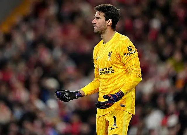 Liverpool goalkeeper Alisson Becker during a Champions League match against Bologna