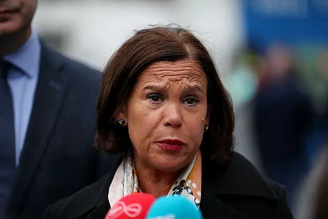 Sinn Fein Party leader Mary Lou McDonald speaks to the media at the Sinn Fein Ard Fheis at the RDS in Dublin