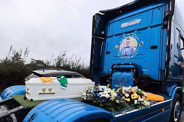 The funeral procession of Ronan Wilson arrives at St Mary’s Church, Dunamore, for his funeral