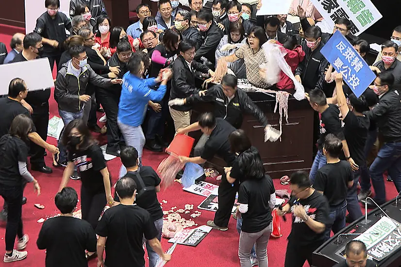 Taiwanese Politicians Throw Pig Guts And Punches In Parliament